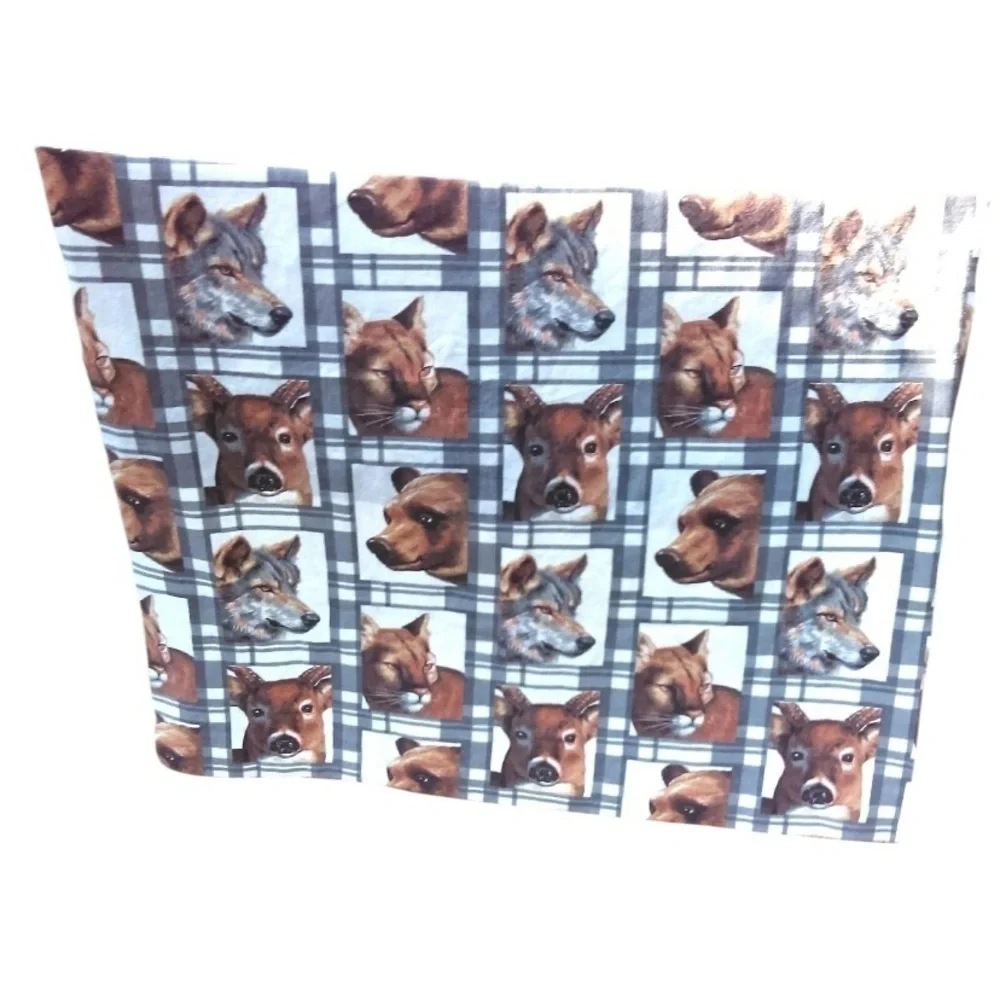 Vintage Rare Gray Plaid Animal Blanket Cabincore farmhouse bears wolves deer
